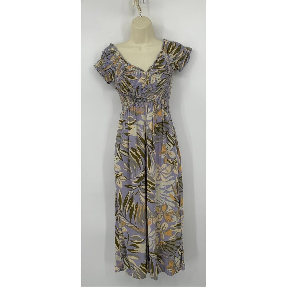 Patrons of Peace cropped wide leg jumpsuit tropical purple smocked floral XS